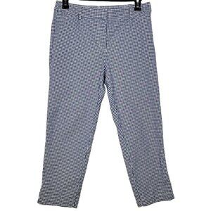 Talbots Women's Navy Gingham Perfect Crop Button Detail Pants Size 10